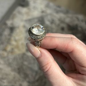 Sterling Silver Cocktail Ring w/ Large Round Stone